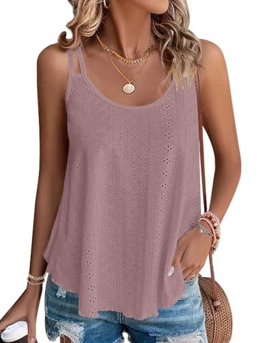 DUOEASE Tank Top Damen 2024 Sommer Spaghetti Oberteile Sommermode ärmellose Shirt Damen(Dunkelrosa,XL) von DUOEASE