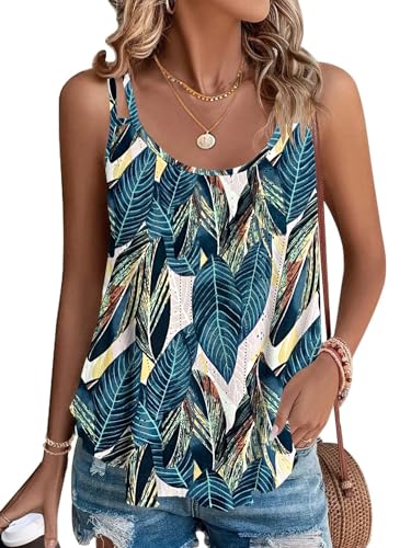 DUOEASE Tank Top Damen 2024 Sommer Spaghetti Oberteile Sommermode ärmellose Shirt Damen(Regenwald,L) von DUOEASE