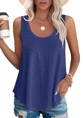 DUOEASE Tank Top Damen 2025 Sommer Ärmellose Oberteile Sommermode Scoop-Ausschnitt Shirt Damen（Blau,3XL von DUOEASE