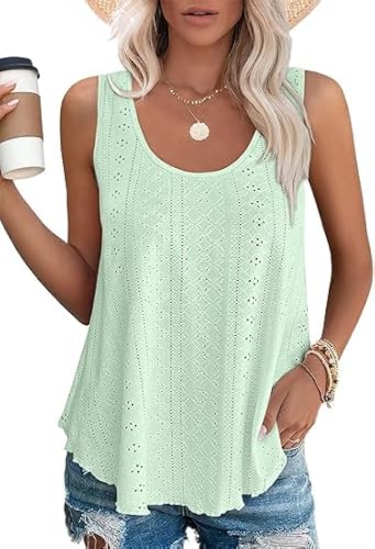 DUOEASE Tank Top Damen 2025 Sommer Ärmellose Oberteile Sommermode Scoop-Ausschnitt Shirt Damen（Mintgrün,S von DUOEASE