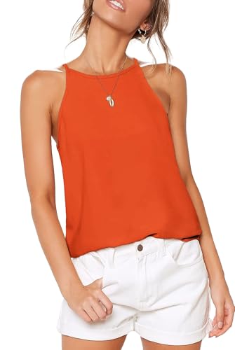 DUOEASE Tank Top Damen 2025 Sommer Halter Spaghetti Top Damen Elegant Oberteile Damen ärmellose Orange-S von DUOEASE
