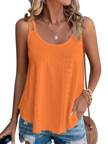 DUOEASE Tank Top Damen 2025 Sommer Spaghetti Oberteile Sommermode ärmellose Shirt Damen Groß(Orange,L) von DUOEASE
