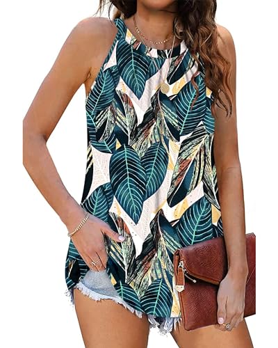 DUOEASE Tank Top Damen Halter Sommer Oberteile Sommermode ärmellose Shirt Damen(Regenwald,S) von DUOEASE