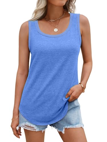 DUOEASE Tank Top Damen Rundhals Basic Ärmellose T-Shirts Sommerzeit 2025 Lässige Einfarbig Top-Blau-2XL von DUOEASE