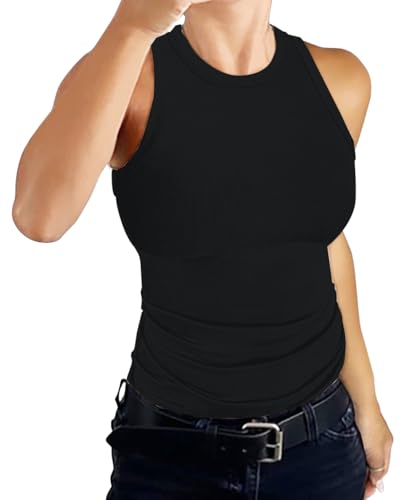 DUOEASE Tank Top Damen Schwarz Rundhals Basic Ärmellose T-Shirts Gerippt Slim Fit Oberteile Damen 2025-Schwarz-M von DUOEASE