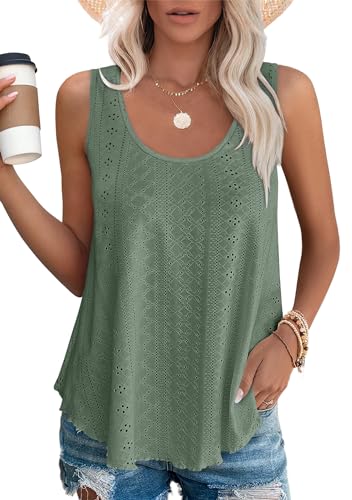 DUOEASE Tank Top Damen Sommer Ärmellose Oberteile Sommermode Scoop-Ausschnitt Shirt Damen（Grün,XXL von DUOEASE