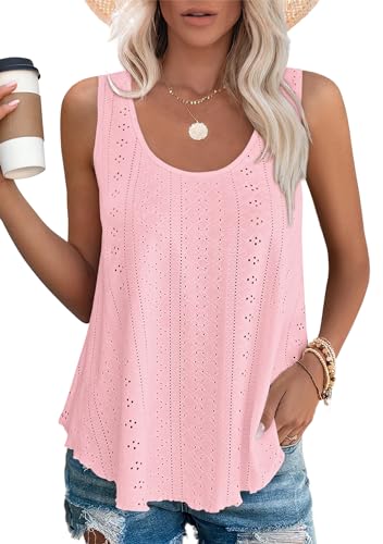 DUOEASE Oberteile Damen Sommer Basic Tank Tops Rundhals Cami Ärmelloses Tshirts（Rosa,3XL（Rosa,XXL von DUOEASE