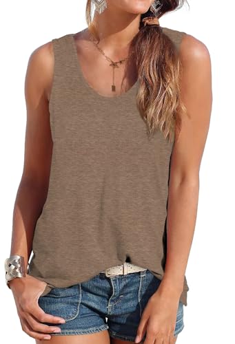 DUOEASE Tank Top Damen Sommer ärmellose Oberteile Sommermode Scoop-Ausschnitt Shirt Damen Braun S von DUOEASE