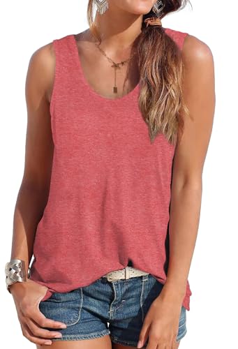 DUOEASE Tank Top Damen Sommer ärmellose Oberteile Sommermode Scoop-Ausschnitt Shirt Damen Rot S von DUOEASE