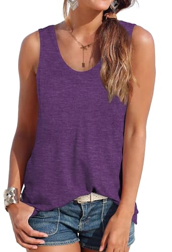 DUOEASE Tank Top Damen Sommer ärmellose Oberteile Sommermode Scoop-Ausschnitt Shirt Damen Lila M von DUOEASE