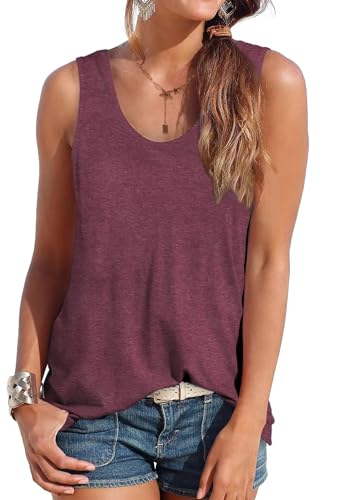 DUOEASE Tank Top Damen Sommer ärmellose Oberteile Sommermode Scoop-Ausschnitt Shirt Damen Rot L von DUOEASE