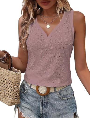 DUOEASE Tank Tops Damen Ãrmellose V-Ausschnitt Top Damen Elegant Locker 2025 Sommer Oberteile Leicht Dunkelpink-2XL von DUOEASE