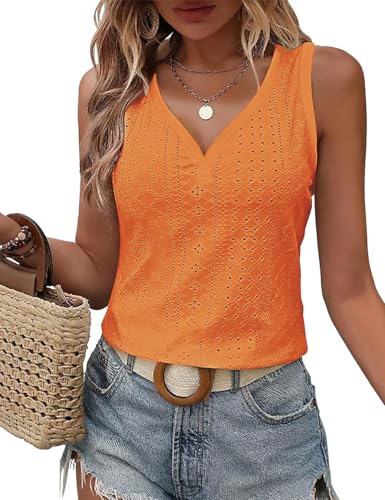 DUOEASE Tank Tops Damen Ãrmellose V-Ausschnitt Top Damen Elegant Locker 2025 Sommer Oberteile Leicht Orange-M von DUOEASE