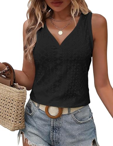 DUOEASE Tank Tops Damen Schwarz Ãrmellose V-Ausschnitt Top Damen Elegant Locker 2025 Sommer Oberteile Damen Leicht L DUOEASE Tank Tops Damen Schwarz Ãrmellose V-Ausschnitt Top Damen Elegant Locker 2025 Sommer Oberteile Damen Leicht L von DUOEASE