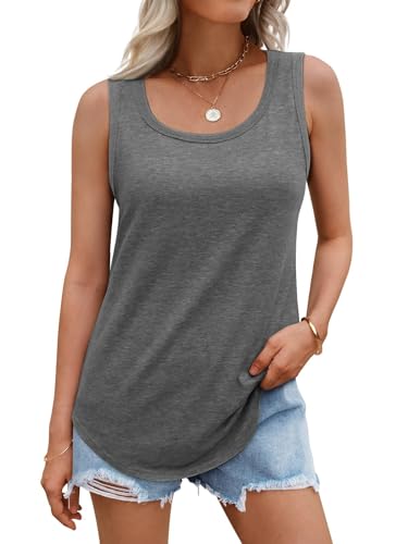 DUOEASE Top Damen Sommer 2025 Classic Rundhals Tank Top Locker Einfarbig Ärmellose T-shirts-Dunkelgrau-3XL von DUOEASE