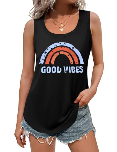 DUOEASE Top Damen Sommer 2025 Classic Rundhals Tank Top Locker Einfarbig Ärmellose T-shirts-GoodVibes1color-S von DUOEASE