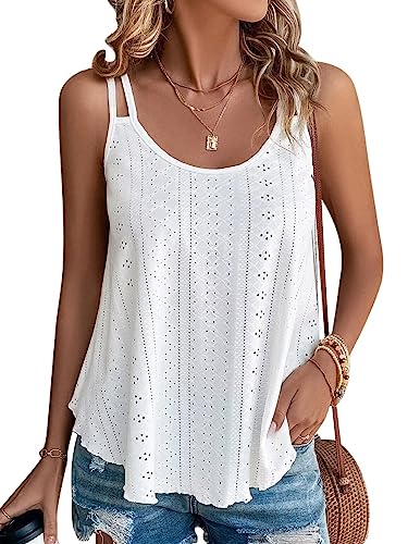 DUOEASE Top Weiß Damen 2024 Sommer Eyelet ärmellose Oberteile Spaghetti Damen Eyelet Tank Tops XXL von DUOEASE