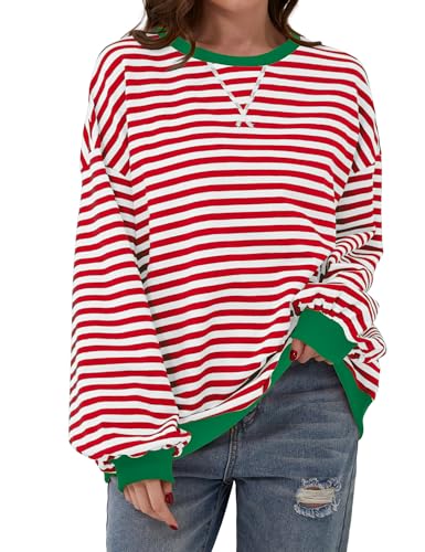 DUOEASE Weihnachtspullover Damen Streifen Oversize Pullover Langarm Herbst Rundhals Sweatshirt Oberteile XL von DUOEASE