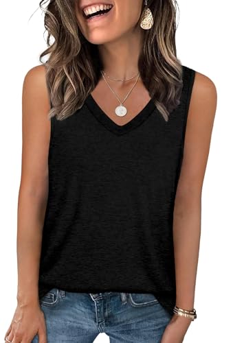 DUOEASE Sommer Top Schwarz Damen Tank Top Ärmellose Oberteile Sommermode Locker Shirt von DUOEASE