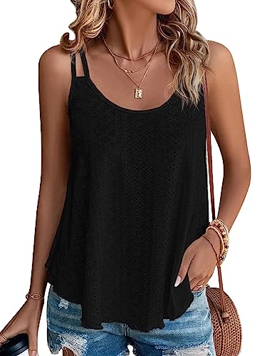 Tank Top Damen 2024 Sommer Spaghetti Oberteile Schwarz Sommermode ärmellose Shirt Damen Groß von DUOEASE