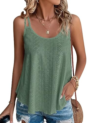 Tank Top Damen 2024 Sommer Spaghetti Oberteile Sommermode ärmellose Shirt Damen(Grün,S) von DUOEASE