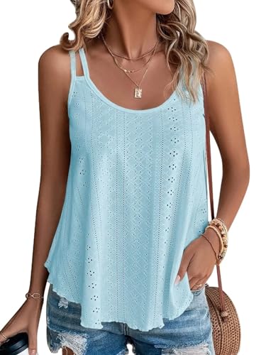 Tank Top Damen 2024 Sommer Spaghetti Oberteile Sommermode ärmellose Shirt Damen(Himmelblau,L) von DUOEASE