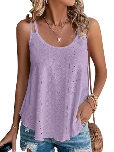 Tank Top Damen 2024 Sommer Spaghetti Oberteile Sommermode ärmellose Shirt Damen(Lila,XL) von DUOEASE