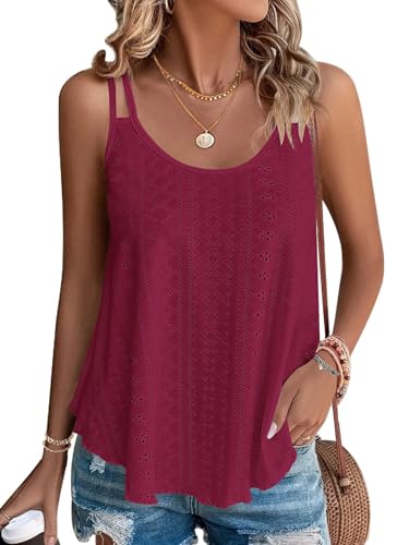 Tank Top Damen 2024 Sommer Spaghetti Oberteile Sommermode ärmellose Shirt Damen(Rot,L) von DUOEASE