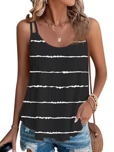 Tank Top Damen 2024 Sommer Spaghetti Oberteile Sommermode ärmellose Shirt Damen(Schwarze Streifen,M) von DUOEASE