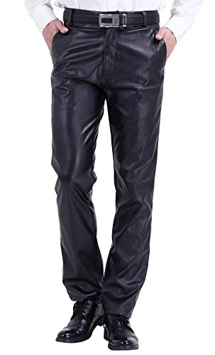 DUOLUNJINDUN Herren Bikerjeans PU Leder Bikerhose wasserdichte Lederhose Weich und Atmungsaktiv - Schwarz Größe 36 von DUOLUNJINDUN