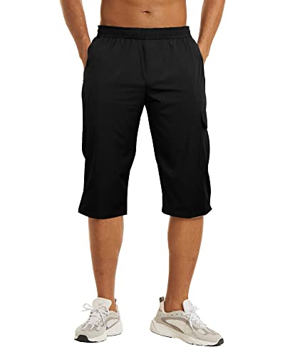 DUOLUVA 3/4 Outdoor Short für Herren Warnderhose Herren Sommer 3/4 Schnelltrocknende Hose Herren wasserdichte Hose Herren Schwarz S von DUOLUVA