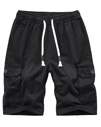 DUOLUVA Cargo Short Herren Sommer Hose Herren Kurz Arbeitshosen Männer Schwarz S Größe 30 von DUOLUVA