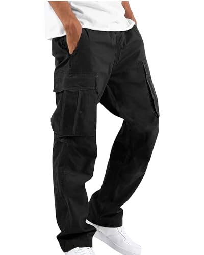 DUOLUVA Cargohose Herren Lang Arbeitshosen Männer Baggy Winter Schwarz XL von DUOLUVA