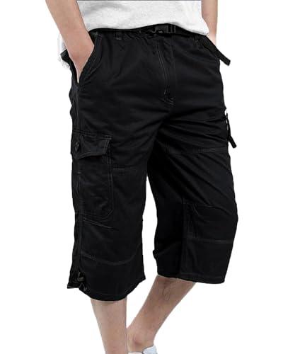 DUOLUVA Cargohose Herren mit Gummizug Freizeithose Sommer Dreiviertel Cargo Shorts Bundeswehr Hose Männer Capri Pants Schwarz XL von DUOLUVA