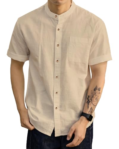 DUOLUVA Leinenhemd Herren Kurzarm Sommerhemd Männer Henley Khaki XL von DUOLUVA