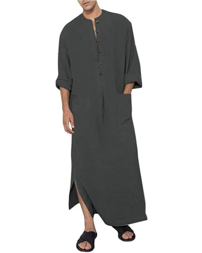 DUOLUVA Kaftan Herren Lang Thobe Herren Langarm Kaftan Herren Sommer Thobe HerrenDunkelgrau 2XL von DUOLUVA