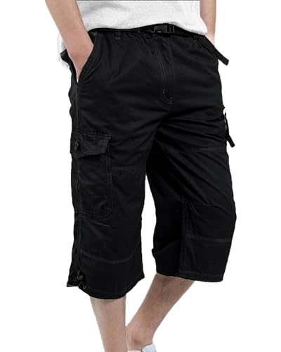 DUOLUVA Dreiviertel Hose Herren Cargo Hose Herren 3/4 Arbeitshosen Männer 3/4 Strandhose Herren Schwarz M von DUOLUVA