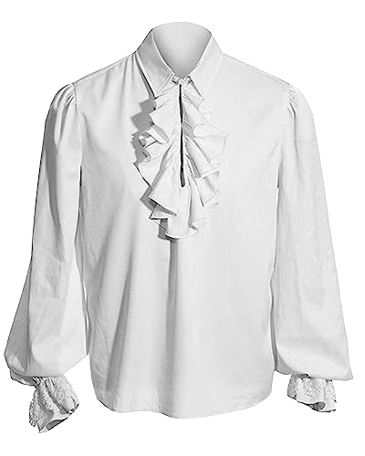 DUOLUVA Mittelalter Hemd Herren Langarm Mittelalter Sommer Gothic Shirt Pirat Herren Langarm Piratenhemd Herren Weiß M von DUOLUVA