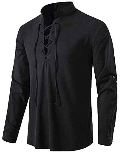 DUOLUVA Mittelalterhemd Herren Langarm Pirathemd Männer Schwarzes für Cosplay Steampunk Schwarz M von DUOLUVA