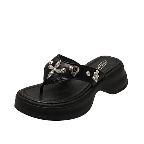 DUOMIYX Flip Flops Frau Trendige Strasssteine ​​Dekoriert Dick-Soled Flip-Flops Für Sommer Im Freien Strandsandalen Im Freien von DUOMIYX