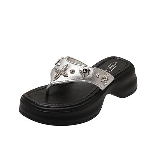 DUOMIYX Flip Flops Frau Trendige Strasssteine ​​Dekoriert Dick-Soled Flip-Flops Für Sommer Im Freien Strandsandalen Im Freien von DUOMIYX