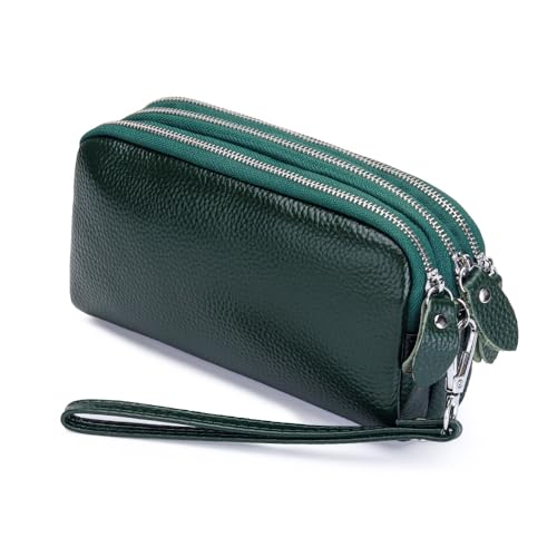 DUOMIYX Lange Geldbörse Frauen Weiches Leder Dreifach Reißverschluss Langes Geldbeutel Großer Kapazität Handy Brieftasche Armband von DUOMIYX
