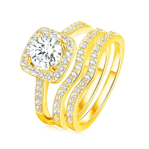 DUOMIYX Rings Frauen Mode Crystal Eingelegtes Ring Dreischichtiger Stapelring-Gold-5 von DUOMIYX