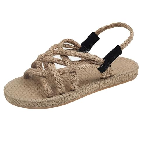 DUOMIYX Sandalen Frauen Retro Hanf Seil Sandalen Casual Vielseitige Strand Sandalen-Khaki-36 von DUOMIYX
