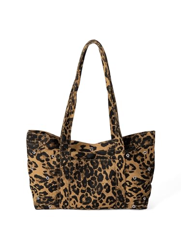 DUOMIYX Schultertasche Frauen Vintage Leopard Print Canvas Umhängetasche Große Kapazität Pendler Tasche Tasche von DUOMIYX