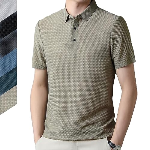 Mesh Ice Silk Kurzarm-T-Shirt für Männer, Men's Mesh Ice Silk Short-Sleeved T-Shirt, Herren Sommer Eisseide Kurzarm Poloshirt Stehkragen Casual Business Outdoor T-Shirt, Lässiges von DUOPAI