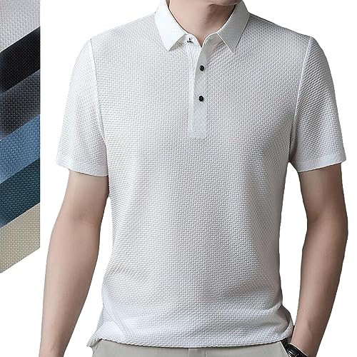 Mesh Ice Silk Kurzarm-T-Shirt für Männer, Men's Mesh Ice Silk Short-Sleeved T-Shirt, Herren Sommer Eisseide Kurzarm Poloshirt Stehkragen Casual Business Outdoor T-Shirt, Lässiges von DUOPAI