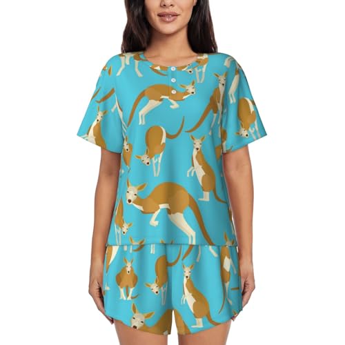 DUORHEV Lustiger Damen-Pyjama mit Cartoon-Känguru-Zoo-Druck, kurzärmelig, geeignet für Freizeitkleidung, Heimkleidung, Lustiger Cartoon-Känguru-Zoo, 48 DUORHEV Lustiger Damen-Pyjama mit Cartoon-Känguru-Zoo-Druck, kurzärmelig, geeignet für Freizeitkleidung, Heimkleidung, Lustiger Cartoon-Känguru-Zoo, 48 von DUORHEV
