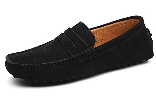 DUORO Herren Klassische Weiche Mokassin Echtes Leder Schuhe Loafers Wohnungen Fahren Halbschuhe (38,Schwarz) von DUORO