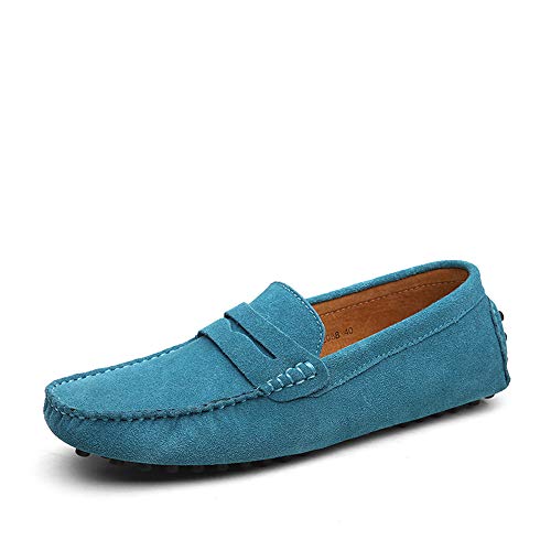 DUORO Herren Klassische Weiche Mokassin Echtes Leder Schuhe Loafers Wohnungen Fahren Halbschuhe (41 EU, Himmelblau) von DUORO